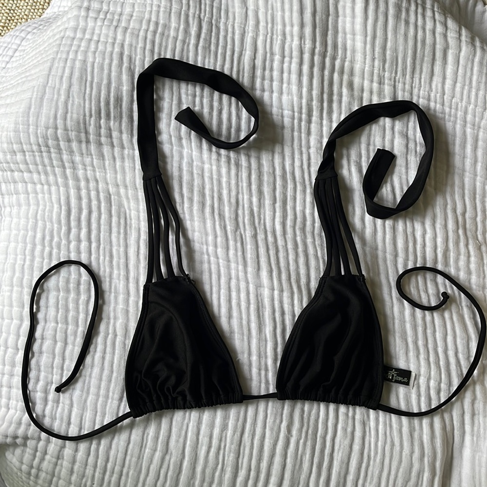 Luli Fama black strappy string bikini top